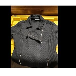 Isaac‎ Mizrahi Quilted Moto Jacket Women's Textured Knit Biker Style Black